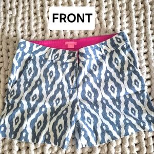 Isaac Mizrahi Blue and White Bermudas with Geometric Pattern
